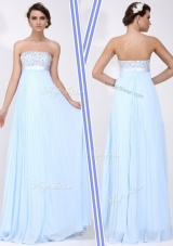 Beautiful Strapless Beading Long Prom Dress in Light Blue