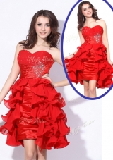 Beautiful Sweetheart Red Short Prom Dresses with Beading and Ruffles
