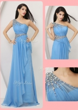 Elegant Empire One Shoulder Prom Dresses with Beading and Ruching