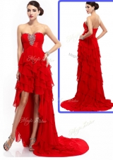 Elegant  High Low Ruffled Layers Prom Dresses with Beading