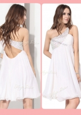 Elegant Short One Shoulder Beading Prom Dress in White