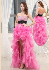 Elegant  Sweetheart High-low Pink Prom Dresses with Beading and Belt