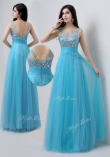 Pretty Scoop Empire Beading Bridesmaid Dresses in Baby Blue