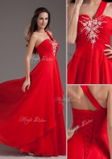 Lovely Empire One Shoulder Red Prom Dress with Beading