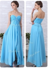 Lovely Empire Sweetheart Slit Prom Dresses in Aqua Blue