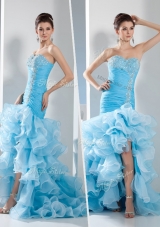 Lovely Mermaid Sweetheart Ruffled Layers Prom Dress in Aqua Blue