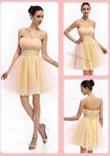 Lovely Short Strapless Lace Up Prom Dresses with Beading and Ruching