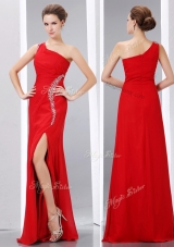 Sexy Column One Shoulder Prom Dress with High Slit