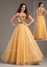 2016 Luxurious Princess Sweetheart Sequins Long Prom Dresses in Gold