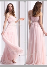 2016 Simple Strapless Beading Long Prom Dresses in Baby Pink