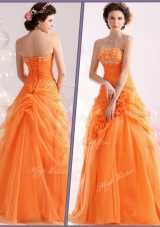 Hot Sale Strapless Beading Prom Dresses with Hand Made Flowers