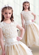 First Communion Scoop Ball Gown Flower Girl Dresses with Belt