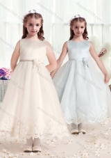 First Communion Scoop Flower Girl Dresses with Hand Made Flowers