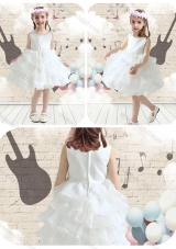 First Communion Scoop White Flower Girl Dresses with Ruffled Layers