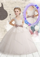 Wonderful Cap Sleeves Little Girl Pageant Dresses with Bowknot and Lace