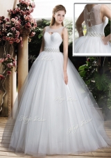 2016 Simple A Line Scoop Wedding Dresses with Beading and Belt