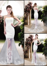 Latest Column Sweetheart Lace Wedding Dresses with Brush Train