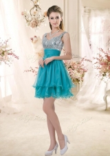2016 Top Selling Straps Short Sequins Prom Dresses in Teal