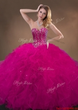 2016 Pretty Fuchsia Quinceanera Gowns with Beading and Ruffles