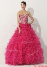 Clearance Hot Pink Quinceanera Gown with Beading and Ruffles