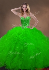 Clearance Spring Green Quinceanera Gowns with Beading and Ruffles