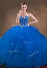 Designer Big Puffy Beaded and Ruffled Sweet 16 Dress in Blue