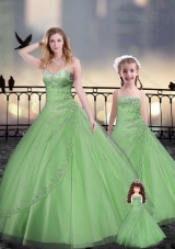Ball Gown Macthing Princesita With Quinceanera Dresses in Spring Green with Beading and Appliques