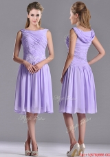 Lovely Empire Chiffon Lavender Bridesmaid Dress with Beading and Ruching