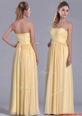 New Style Yellow Empire Long Bridesmaid Dress with Beaded Bodice