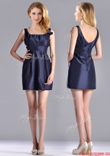 Hot Sale Square Handcrafted Flower Short Prom Dress in Navy Blue