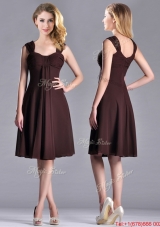 Best Selling Empire Ruched Brown Prom Dress with Wide Straps