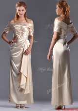 Column Off the Shoulder Ruching Mother of Bride Dress in Champagne