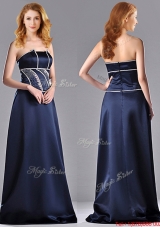 Fashionable Column Strapless Taffeta Long Mother of Bride Dress in Navy Blue