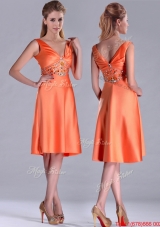 Lovely V Neck Beaded Short Prom Dress in Orange Red