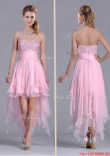 New Arrivals Beaded Bust High Low Chiffon Christmas Party Dress in Baby Pink