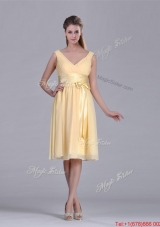 New Arrivals V Neck Bowknot Chiffon Short Christmas Party Dress in Yellow