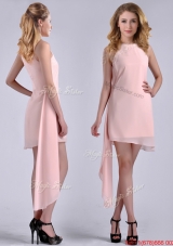 New Style Scoop Empire Chiffon Asymmetrical Christmas Party Prom Dress in Baby Pink