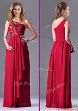 Fashionable Empire One Shoulder Sequins Red Christmas Party Dress with Side Zipper