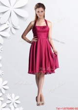 Popular Halter Top Chiffon Coral Red Bridesmaid Dress with Ruching