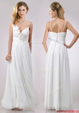 Popular Spaghetti Straps Applique and Ruched Bridesmaid Dress in White