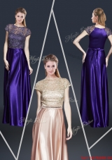 Empire Bateau Prom Dresses with Appliques and Belt