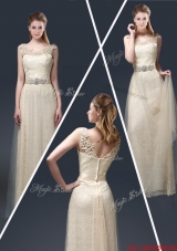 Empire Lace Prom Dresses with Appliques in Champagne