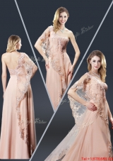 Luxurious One Shoulder Appliques Prom Dresses in Peach