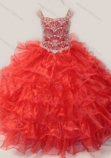 Ball Gown Straps Organza Beaded Bodice Lace Up Mini Quinceanera Dress in Red
