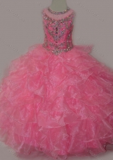 Rose Pink Ball Gown Scoop Beaded Bodice Lace Up Mini Quinceanera Dress