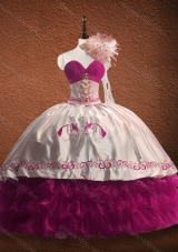 Customized Fuchsia and White In Stock Quinceanera Dress with Ruffled Layers and Pattern