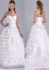 Elegant Princess Sweetheart Beaded and Ruffled Layers Bridal Dress with Court Train