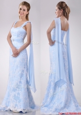 Gorgeous Mermaid Beaded and Laced Light Blue Wedding Dress with Brush Train