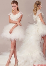Beautiful Laced and Ruffled Detachable Wedding Dresses with High Low