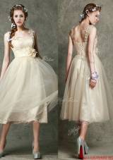 Gorgeous Straps Champagne Bridesmaid Dress with Appliques and Hand Made Flowers